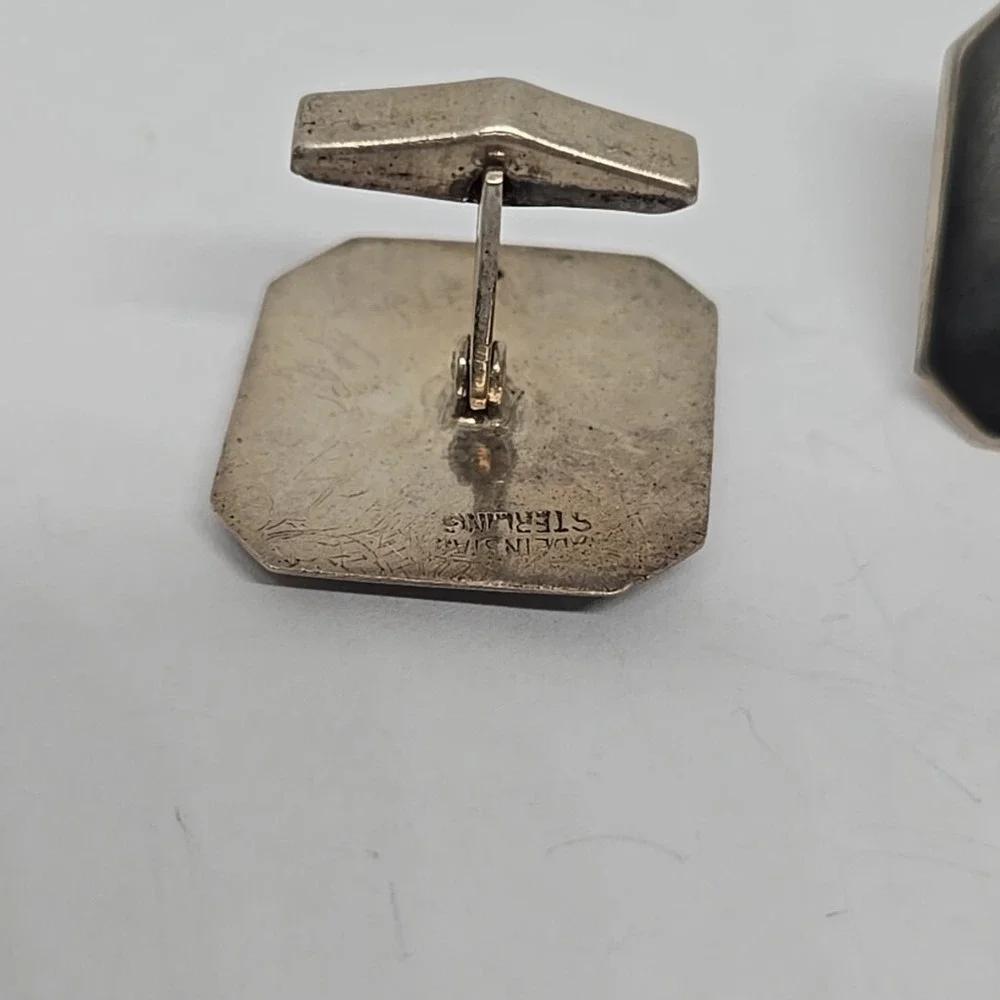 Vintage 925 Sterling Silver Siam Niello Cufflinks Black Enamel Goddess Dancer